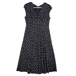 Black Label by Evan-Picone Black White Polka Dot V Neck Cap Sleeve Midi Dress  8
